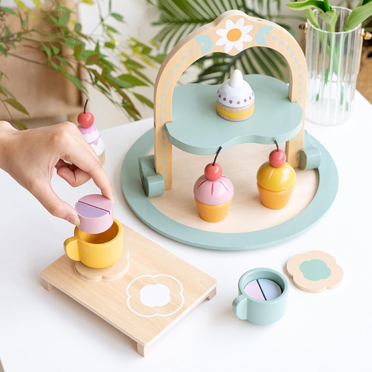 その他 Timy Toy Tea Set 14pcs Stainless Steel Teapot Pretend Play Toy for Kids with Carrying Caddy Saucers Spoons Timy Toy Tea Set 14pcs Stainless Steel Teapot Pretend Play